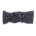 Detail of navy blue and white chevron pattern elastic headband with central twist knot - Navy Blue Wave