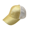 Golden sequin baseball cap with white mesh back for ponytail and breathable design - Adjustable / Yellow