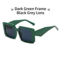Square wide-temple sunglasses featuring dark green frames and dark grey lenses - Green Frame Grey Lenses