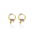 Minimalist golden hoop earrings with triple dangling rings and multi-color crystals - Style 09 (Single) / Tri-color Gold