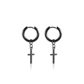 Pair of black stainless steel hoop earrings with cross pendants in punk style - Style 20 (Single) / Black Cross Pendant