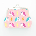 Pink unicorn print mini coin purse with silver metal clasp closure for women and kids - Unicorn and Lightning