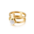 Golden double-layer ring featuring a person silhouette and heart set with zircons - Gold Boy (KR50155-GC)