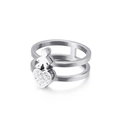 Anello argento a doppio strato con cuore traforato in zirconi e ciondolo a figura - US 7 / Ragazzo Argento (KR50157-GC)