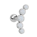 Detailed side view of five-stone curved ear stud with opal inlay and screw back ball - Artificial Opal Color