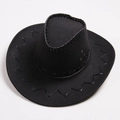 Classic black cowboy hat with decorative serrated stitching and metallic eyelets - Black
