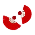 Pendientes bohemios de borla roja en forma de abanico con detalles geométricos dorados - Rojo Hueco