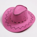 Pink western cowboy hat in faux suede finish with black whipstitch detailing - Rose Red