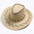 Khaki western cowboy hat with black decorative stitching and faux suede texture - Beige