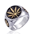 Anillo de acero inoxidable pulido plata y oro con patrones de hojas de membrillo - US 7 / Bicolor (Oro y Plata)