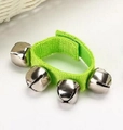 Green wrist bell for kids with four silver metal bells and adjustable velcro strap - Light Green