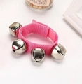 Orff musical toy featuring pink wrist bell strap with four silver metal bells - Light Pink