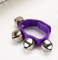 Purple nylon wrist band with four silver metal bells and velcro for infant sensory play - Purple