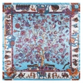 90cm Seidenimitat-Schal mit indischem Elefanten- und Lebensbaummuster in bunten Farben - 90cm / Himmelblau