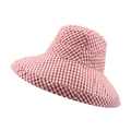 Women's summer sun hat featuring classic red and white gingham check pattern - M (56-58cm) / Light Pink