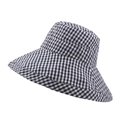 Women's black and white gingham wide brim sun hat with foldable summer bucket design - M (56-58cm) / Black