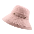 Pink cotton linen wide-brim sun hat with decorative band and gold metal buttons - M (56-58cm) / Pink