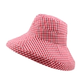 Women's foldable sun hat with wide brim in classic red and white gingham pattern - M (56-58cm) / Red