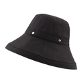 Women's black cotton canvas sun hat with wide brim and gold metal button accents - M (56-58cm) / Black