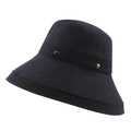 Chic black foldable wide brim cotton sun hat with decorative gold buttons and a round top - M (56-58cm) / Navy Blue