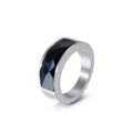 Vintage silver ring featuring black multi-faceted crystal stones on a clean white background - Silver Band Black Stone (kr53609-K)