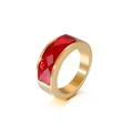 Vintage style gold ring featuring a rectangular cut red crystal stone on white background - Gold Band Red Stone (kr53600-K)
