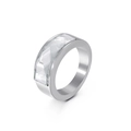 Vintage silver ring with a rectangular faceted clear crystal on a wide band - US 7 / Silver Band Transparent Stone (kr53602-K)