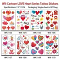 Gedetailleerde catalogus van 8 cartoon hart tattoo stickers met cupido en engelenvleugels - 8 Vellen/Set (WK Hart Tattoos)
