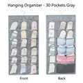 30-Grid double-sided grey hanging storage bag for bras and socks with metal hook - Oxford Cloth Style 30 Grids (Front 12 + Back 18) / Gray