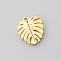 Colgante de hoja de monstera dorada pulida en acero inoxidable para joyería artesanal - Hoja de un Solo Orificio de 13x17mm / Dorado