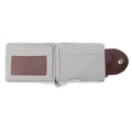 Men's grey PU leather bifold wallet with card slots and a dark brown buckle strap - Gray