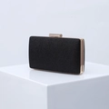 Elegant black glitter hard shell evening clutch with gold metal frame and top clasp - Black