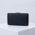 Elegant deep blue glitter evening clutch bag with gold metal frame and push-lock - Blue