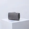 Elegant silver glitter clutch bag with metallic top clasp and hard rectangular frame - Silver Gray