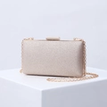 Sparkling champagne gold sequin clutch bag with metallic chain and elegant clasp - Champagne