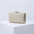 Elegant champagne gold glitter evening clutch bag with metallic rectangular clasp - Gold