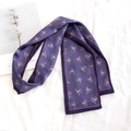 Purple skinny scarf with grey heart patterns and pink edges on white fabric - 80-100cm / Purple