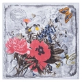 Retro 130cm floral square scarf featuring poppy and butterfly prints with vintage postmarks - One Size / Gray