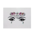 Macro detail of iridescent face jewel set with pink drop rhinestones and teardrop crystals - YT-02