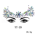Macro view of AB iridescent acrylic face jewels in a symmetrical crown layout for parties - YT-29