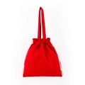 Detailed view of a red cotton drawstring canvas bag with natural cream rope closure - 34*37cm / Red