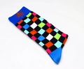 Colorful checkered crew socks with a brown octopus embroidery and blue trim details - One Size / Multicolor Plaid Octopus