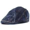 Classic dark blue washed cotton denim flat cap with contrast orange stitching and metal buckle - Adjustable / Dark Blue