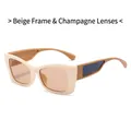 Cat eye sunglasses in beige with champagne lenses and blue crackle pattern temples - Pink Beige Frame / Champagne Lenses