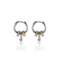 Minimalist silver hoop earrings with tri-tone zircon charms and polished finish - Style 10 (Single) / Silver Two-tone