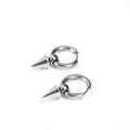 Polished silver stainless steel hoop earrings with punk style cone spike pendants - Style 17 (Single) / Silver Spike