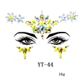 Macro shot of YT-44 iridescent and yellow acrylic face jewels for masquerade makeup - YT-44 (Yellow AB Color)