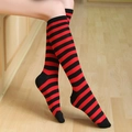 Japanese style black and red striped knee-high socks for women over-the-knee cotton socks - Red Striped