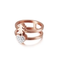 Anello a doppio strato oro rosa con silhouette di ragazza e ciondolo a cuore in cristallo - US 7 / Ragazza Oro Rosa (KR50163-GC)
