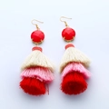 Pendientes bohemios de borlas de tres niveles con gema roja y acabado degradado rojo y rosa - Rojo Degradado